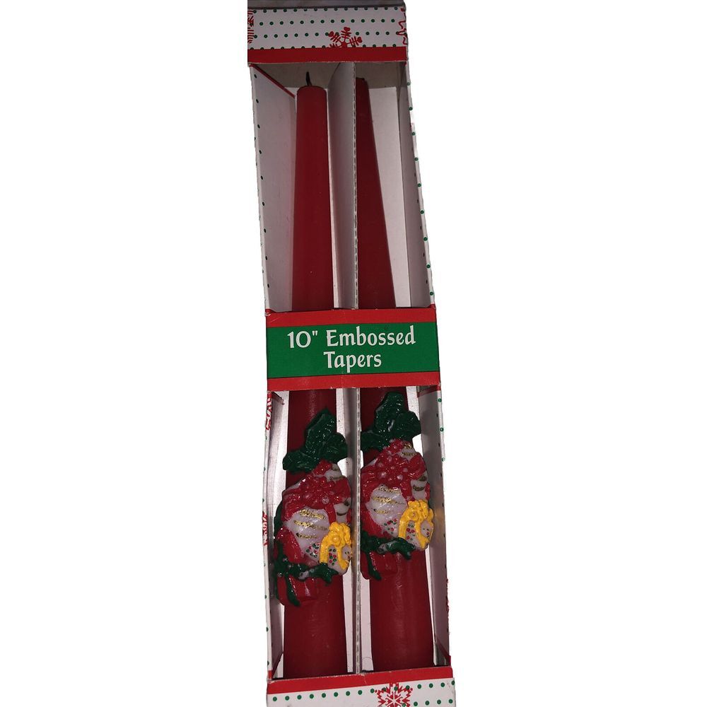 Vintage Robert Alan Christmas Candles 2 Pack 10" Embossed Red‎ Tapers